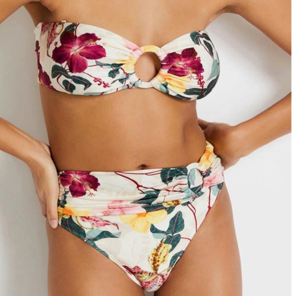 NEW PATBO hibiscus bandeau bikini set in vanilla M